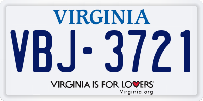 VA license plate VBJ3721