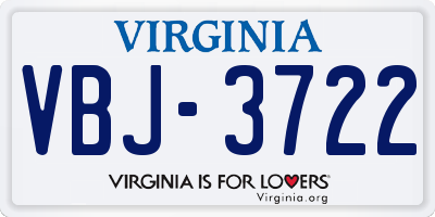 VA license plate VBJ3722