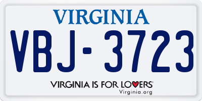 VA license plate VBJ3723