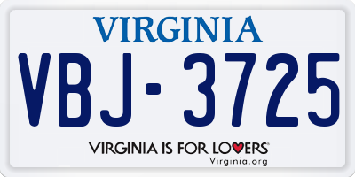 VA license plate VBJ3725