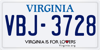 VA license plate VBJ3728