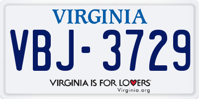 VA license plate VBJ3729