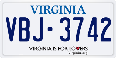 VA license plate VBJ3742