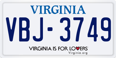 VA license plate VBJ3749