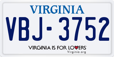 VA license plate VBJ3752