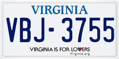 VA license plate VBJ3755