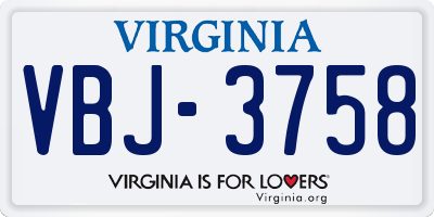 VA license plate VBJ3758
