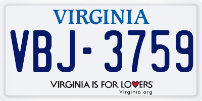 VA license plate VBJ3759