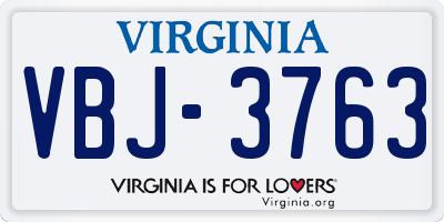 VA license plate VBJ3763