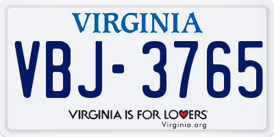 VA license plate VBJ3765