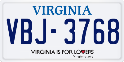 VA license plate VBJ3768