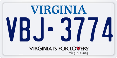 VA license plate VBJ3774