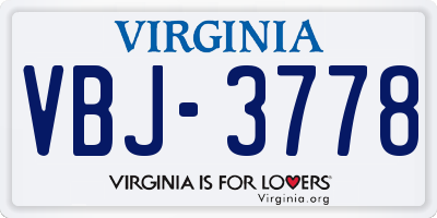 VA license plate VBJ3778