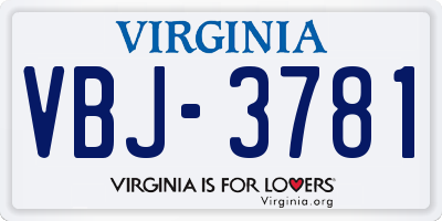 VA license plate VBJ3781