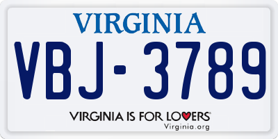 VA license plate VBJ3789