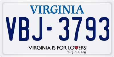 VA license plate VBJ3793