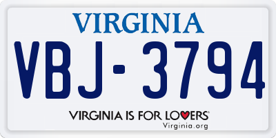 VA license plate VBJ3794