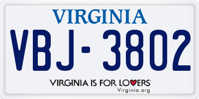 VA license plate VBJ3802