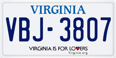 VA license plate VBJ3807