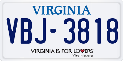 VA license plate VBJ3818