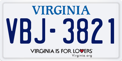 VA license plate VBJ3821