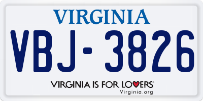 VA license plate VBJ3826