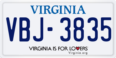 VA license plate VBJ3835