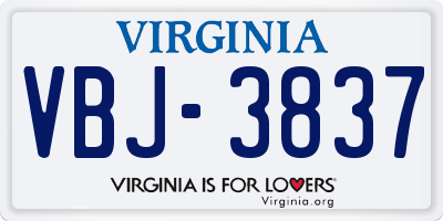 VA license plate VBJ3837