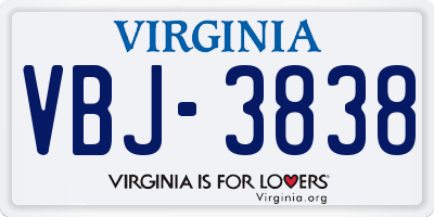 VA license plate VBJ3838