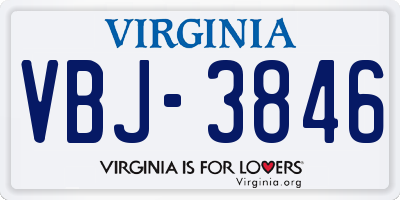 VA license plate VBJ3846
