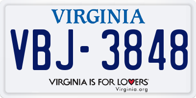 VA license plate VBJ3848