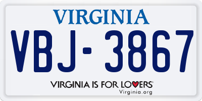 VA license plate VBJ3867
