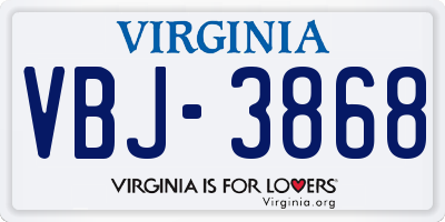 VA license plate VBJ3868