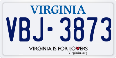 VA license plate VBJ3873