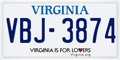 VA license plate VBJ3874