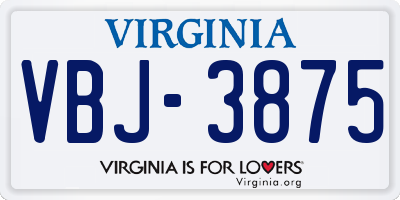 VA license plate VBJ3875