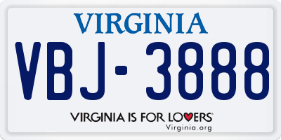 VA license plate VBJ3888
