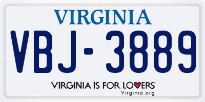 VA license plate VBJ3889