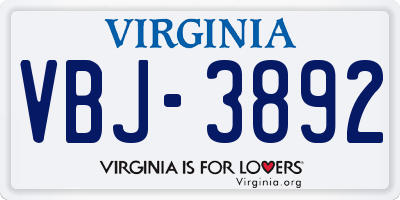 VA license plate VBJ3892
