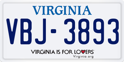 VA license plate VBJ3893