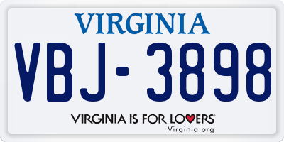 VA license plate VBJ3898