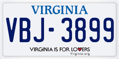 VA license plate VBJ3899