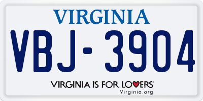 VA license plate VBJ3904