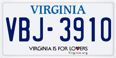VA license plate VBJ3910