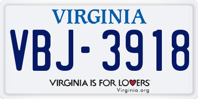 VA license plate VBJ3918