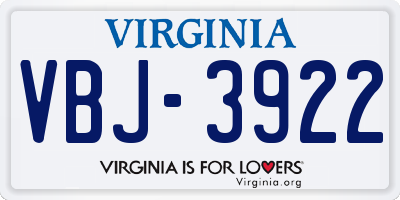 VA license plate VBJ3922