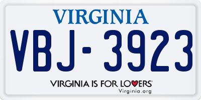 VA license plate VBJ3923