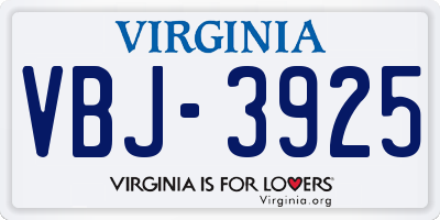VA license plate VBJ3925