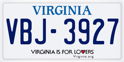 VA license plate VBJ3927