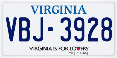 VA license plate VBJ3928